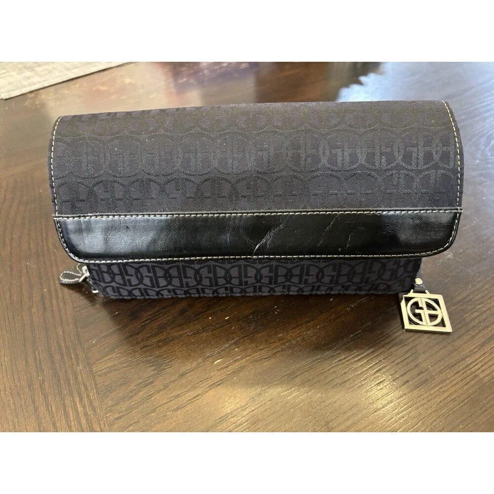 NWOT Giani Bernini Black Monogram Purse Handbag Faux Leather & Canvas 4” X 10”